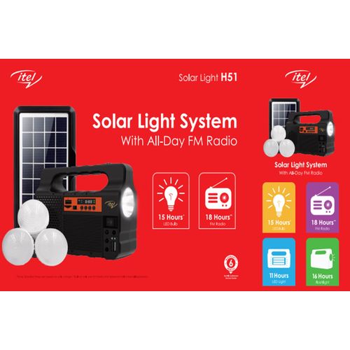 Système d’éclairage solaire Itel avec radio FM et 3 ampoules