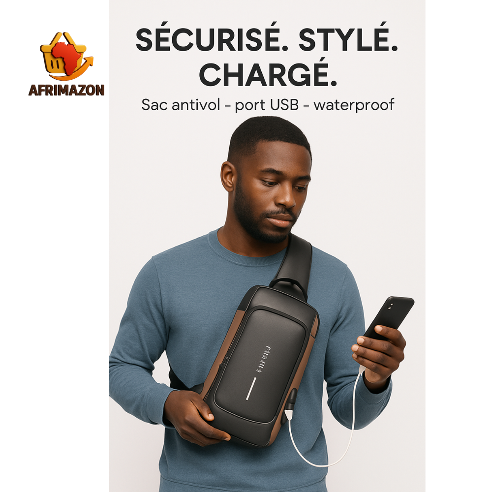 Sac Antivol Homme avec Port USB – Imperméable, Stylé et Sécurisé pour la Ville ou le Voyage