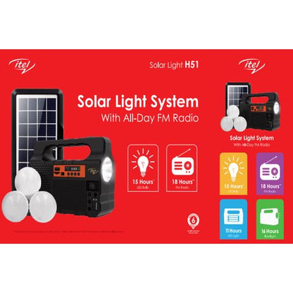 Système d’éclairage solaire Itel avec radio FM et 3 ampoules