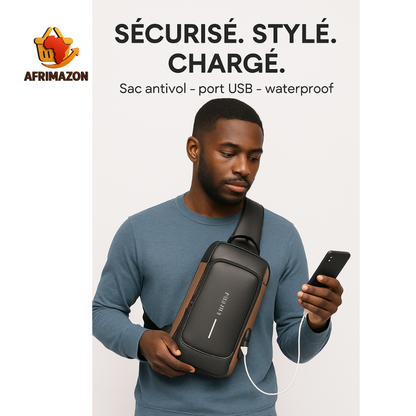 Sac Antivol Homme avec Port USB – Imperméable, Stylé et Sécurisé pour la Ville ou le Voyage